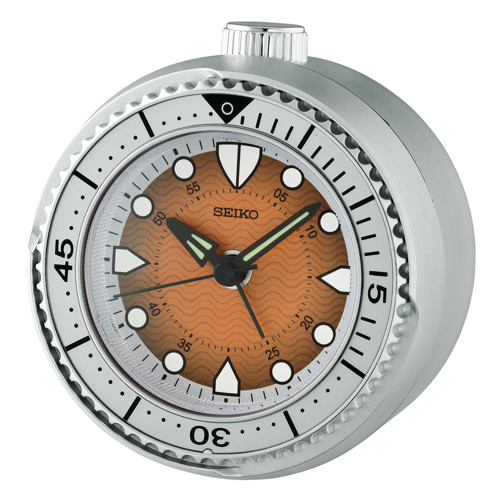 Mai Modern Alarm Clock, Rotating Bezel, SILVER/ORANGE FACE