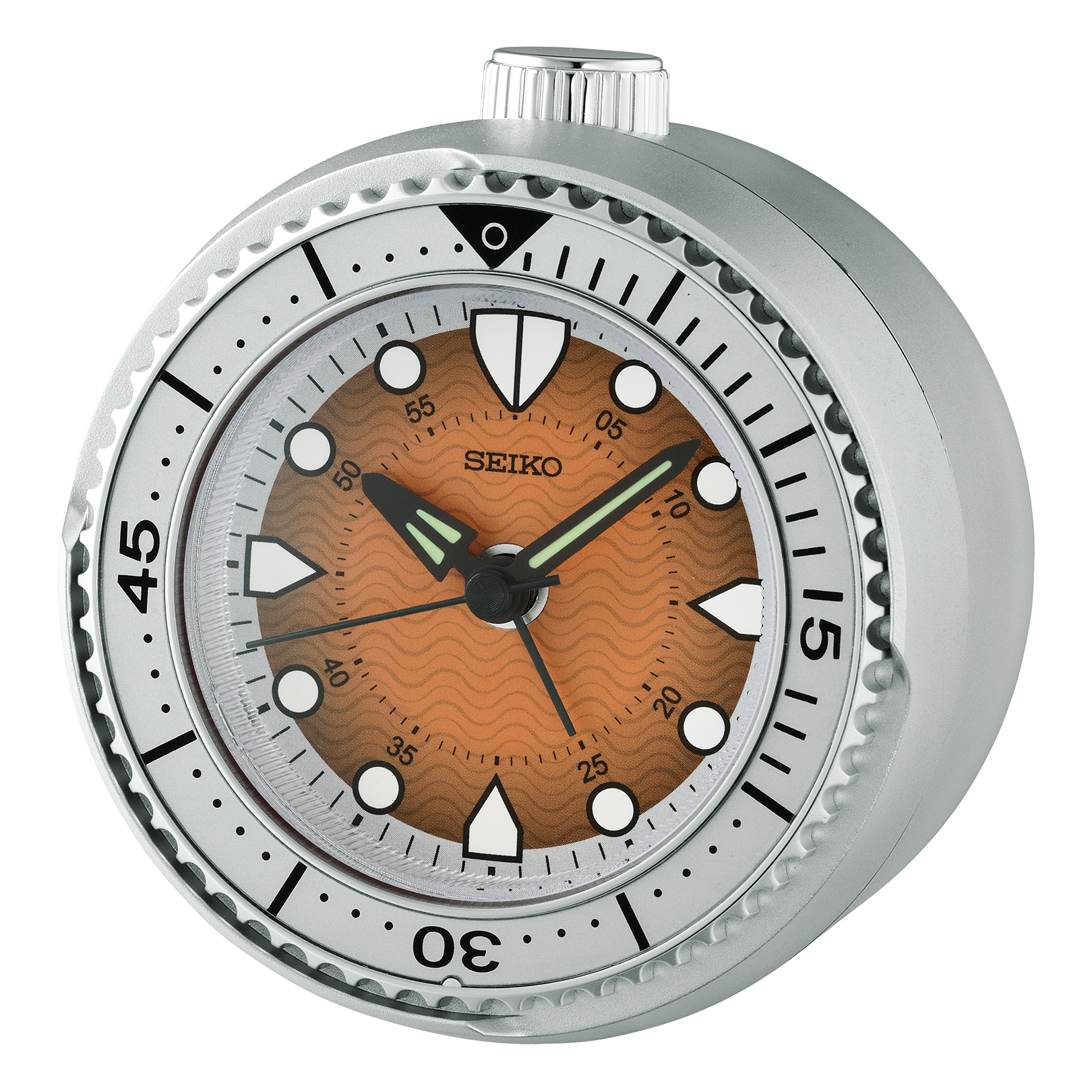 Mai Modern Alarm Clock, Rotating Bezel, SILVER/ORANGE FACE