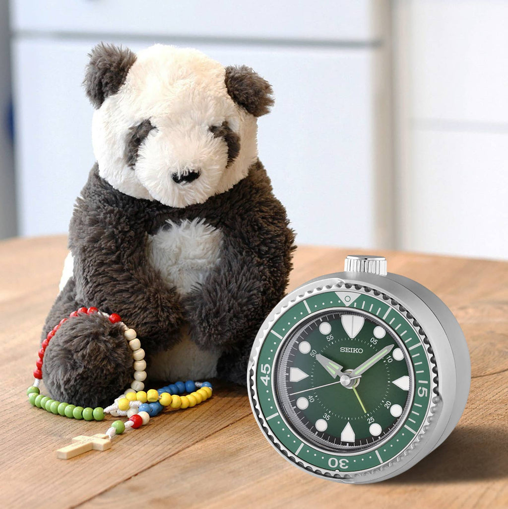 Mai Modern Alarm Clock, Rotating Bezel, Green/silver