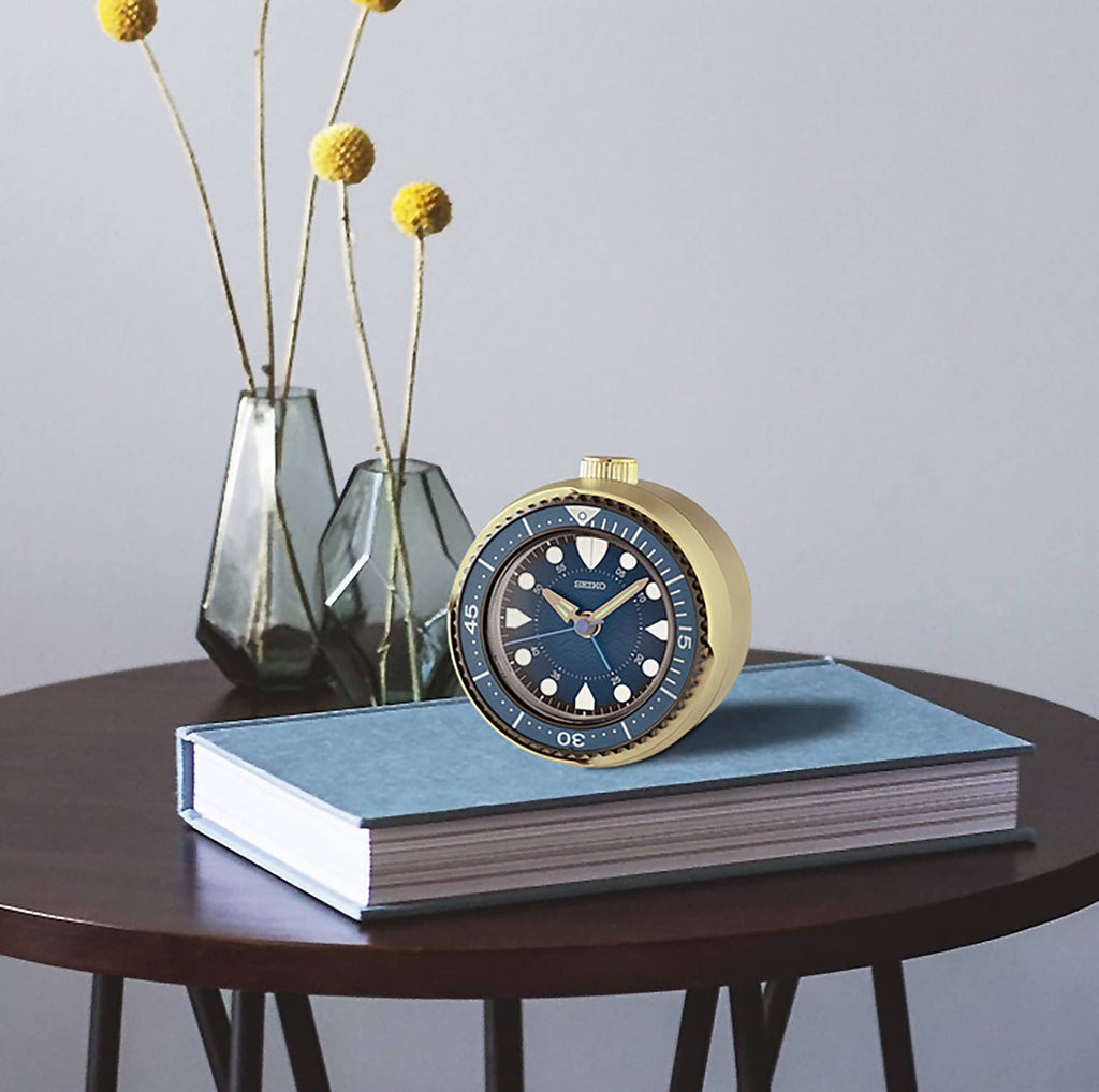 Mai Modern Alarm Clock, Rotating Bezel, GOLD/ BLUE FACE