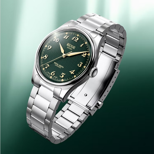Kuoe Royal Smith 90-006 Breguet Numerals Silver Case Green Dial