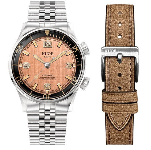 Kuoe SOMBRERO 90-011, Salmon Pink Linen Textured Dial, 20 BAR Water Resistant
