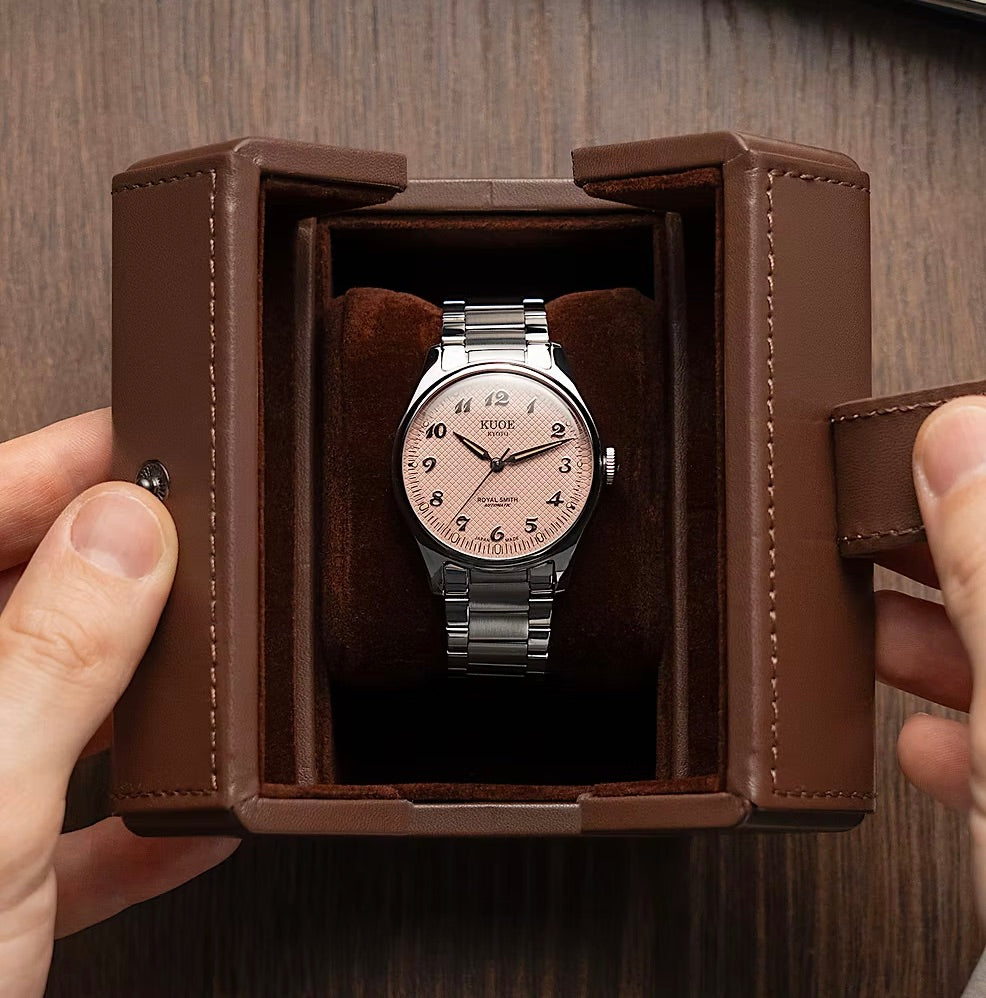 Kuoe ROYAL SMITH 90-006 Breguet Numerals Silver Case Pink Dial
