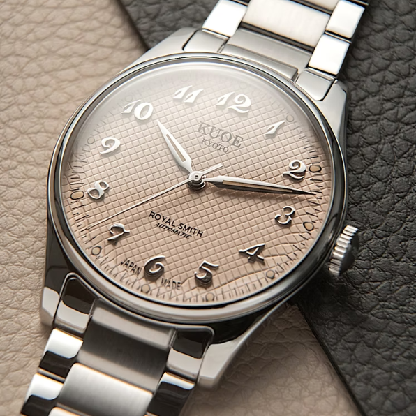 Kuoe ROYAL SMITH 90-006 Breguet Numerals Silver Case Dusty Pink Dial