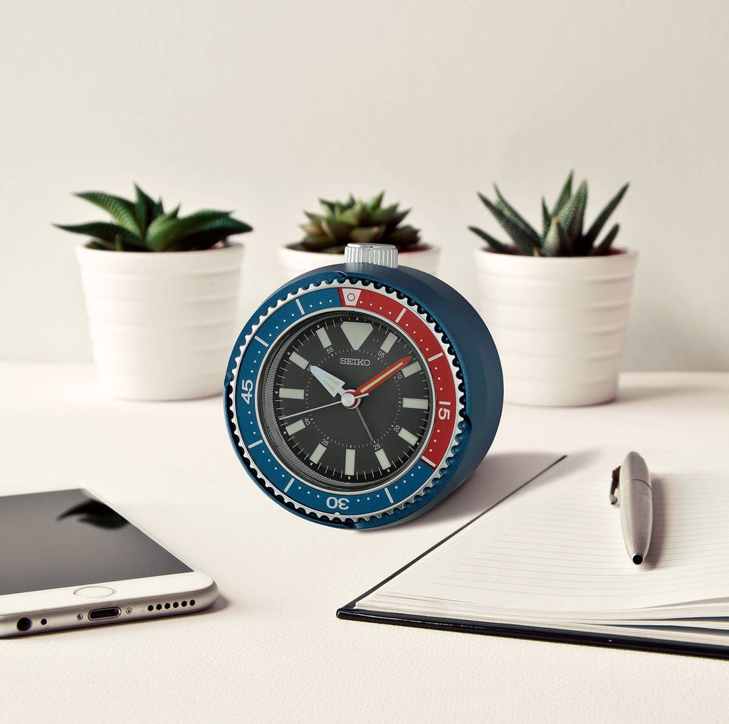 Mai Modern Alarm Clock, Rotating Bezel Fidget, blue/red