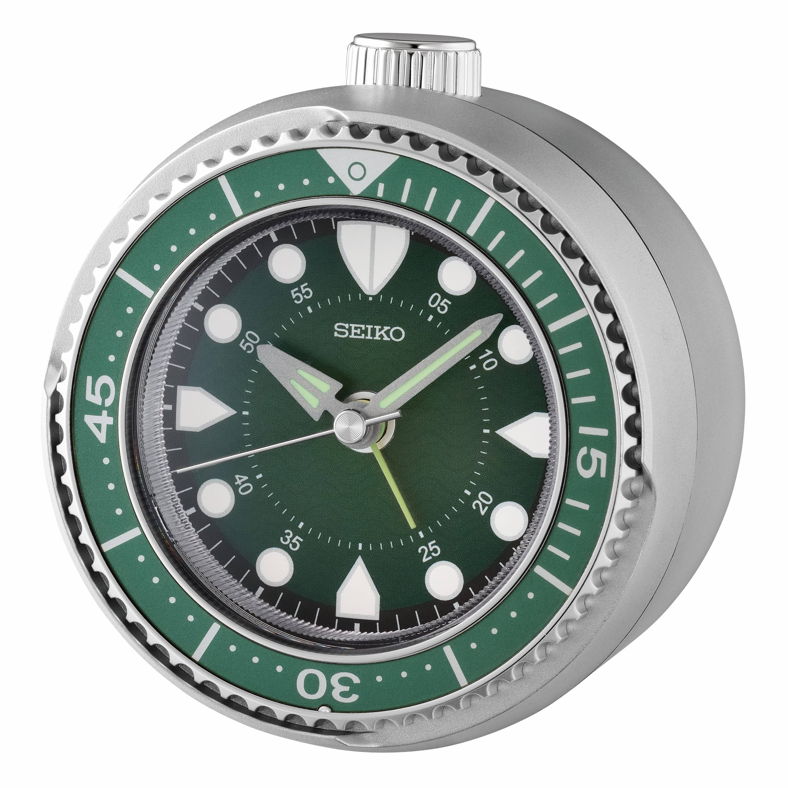 Mai Modern Alarm Clock, Rotating Bezel, Green/silver