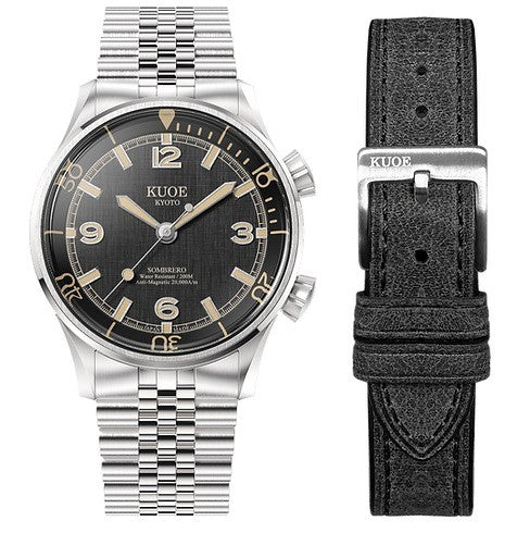 Kuoe SOMBRERO 90-011, Black Linen Textured Dial, 20 BAR Water Resistant