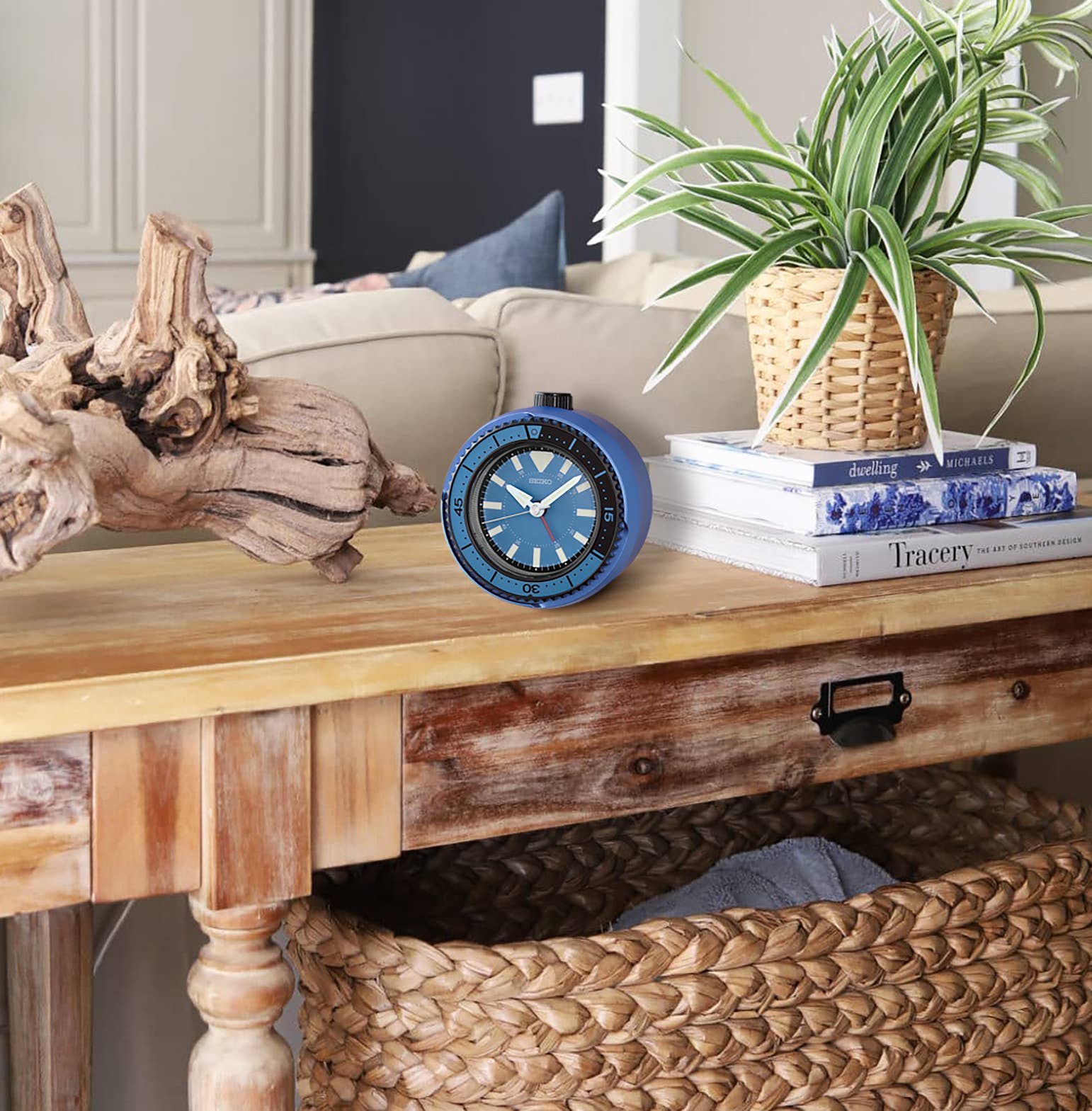 Mai Modern Alarm Clock Rotating Bezel Fidget, metallic blue
