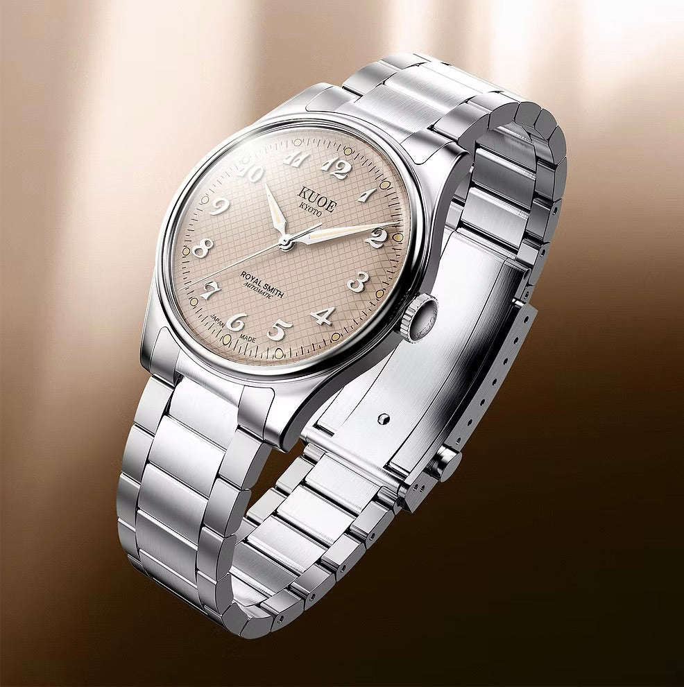 Kuoe ROYAL SMITH 90-006 Breguet Numerals Silver Case Dusty Pink Dial