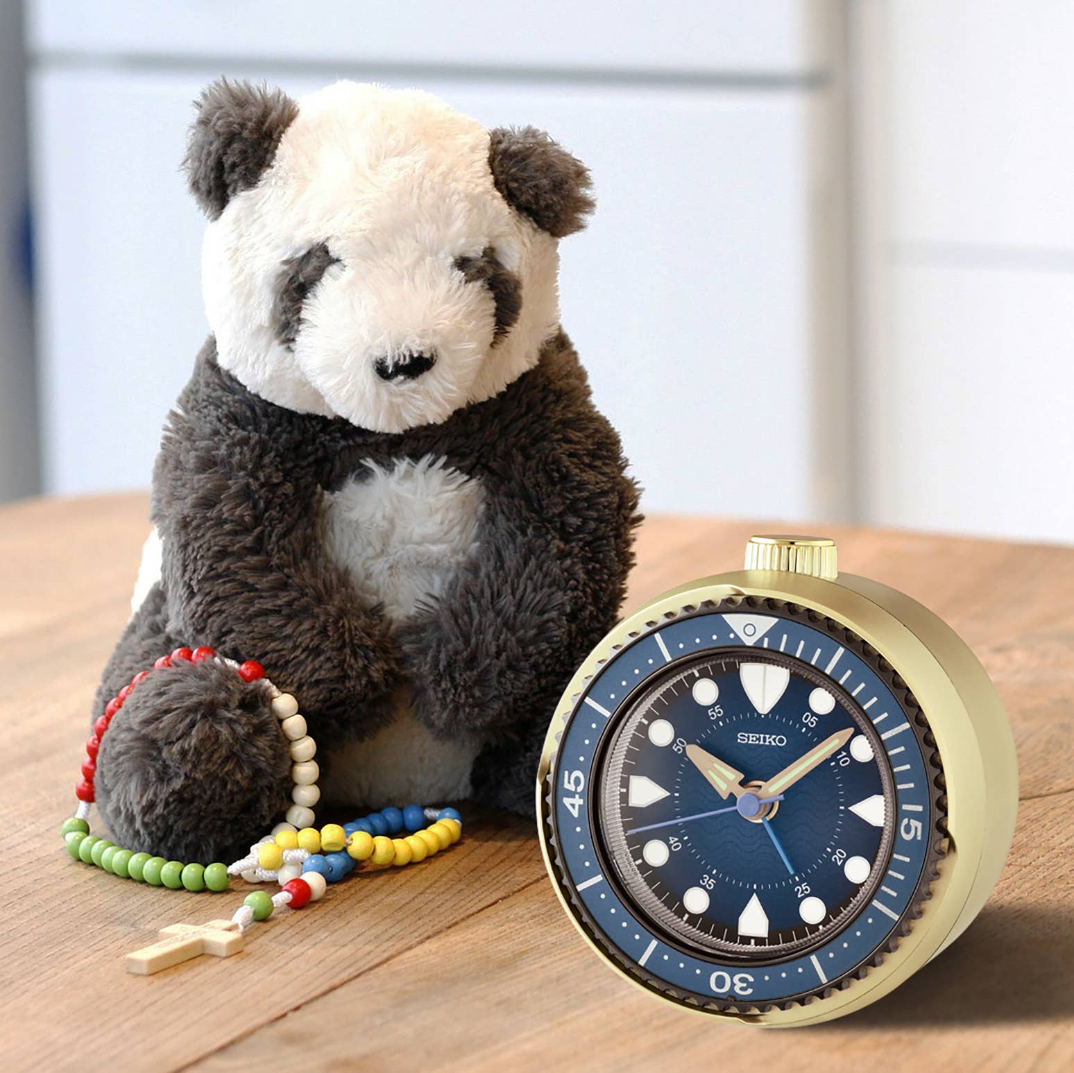 Mai Modern Alarm Clock, Rotating Bezel, GOLD/ BLUE FACE
