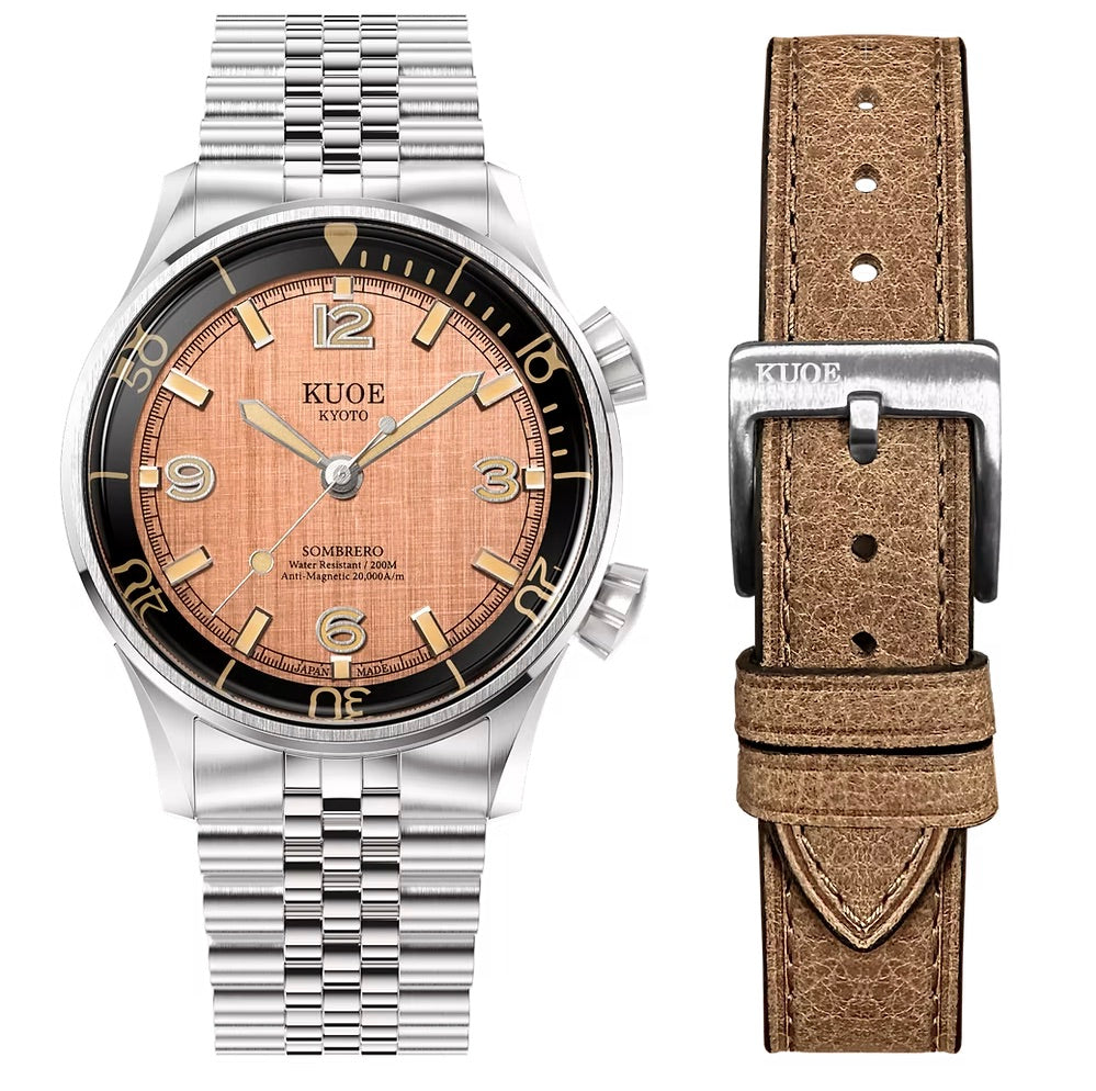 Kuoe SOMBRERO 90-011, Salmon Pink Linen Textured Dial, 20 BAR Water Resistant