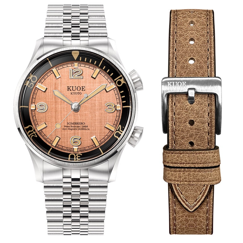 Kuoe SOMBRERO 90-011, Salmon Pink Linen Textured Dial, 20 BAR Water Resistant