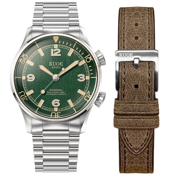 Kuoe SOMBRERO 90-011, Green Linen Textured Dial, 20 BAR Water Resistant