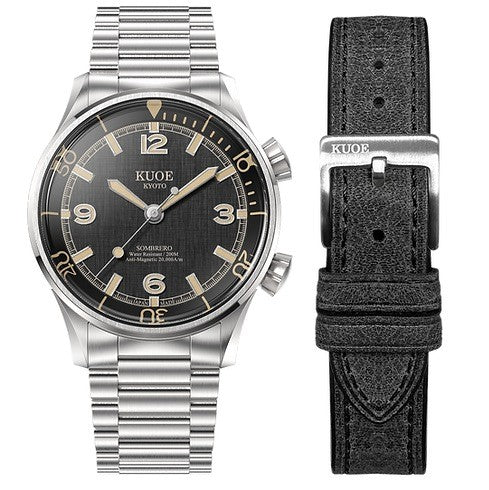 Kuoe SOMBRERO 90-011, Black Linen Textured Dial, 20 BAR Water Resistant