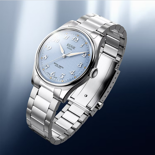 Kuoe Royal Smith 90-006 Breguet Numerals Silver Case Blue Dial