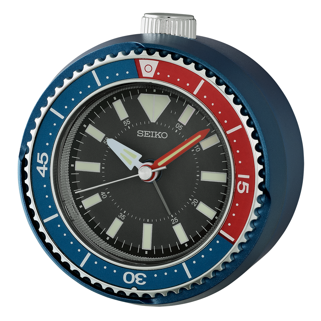 Mai Modern Alarm Clock, Rotating Bezel Fidget, blue/red