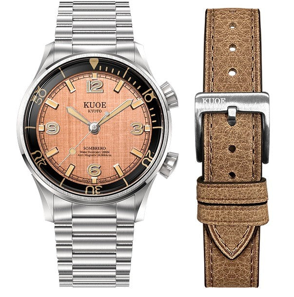 Kuoe SOMBRERO 90-011, Salmon Pink Linen Textured Dial, 20 BAR Water Resistant