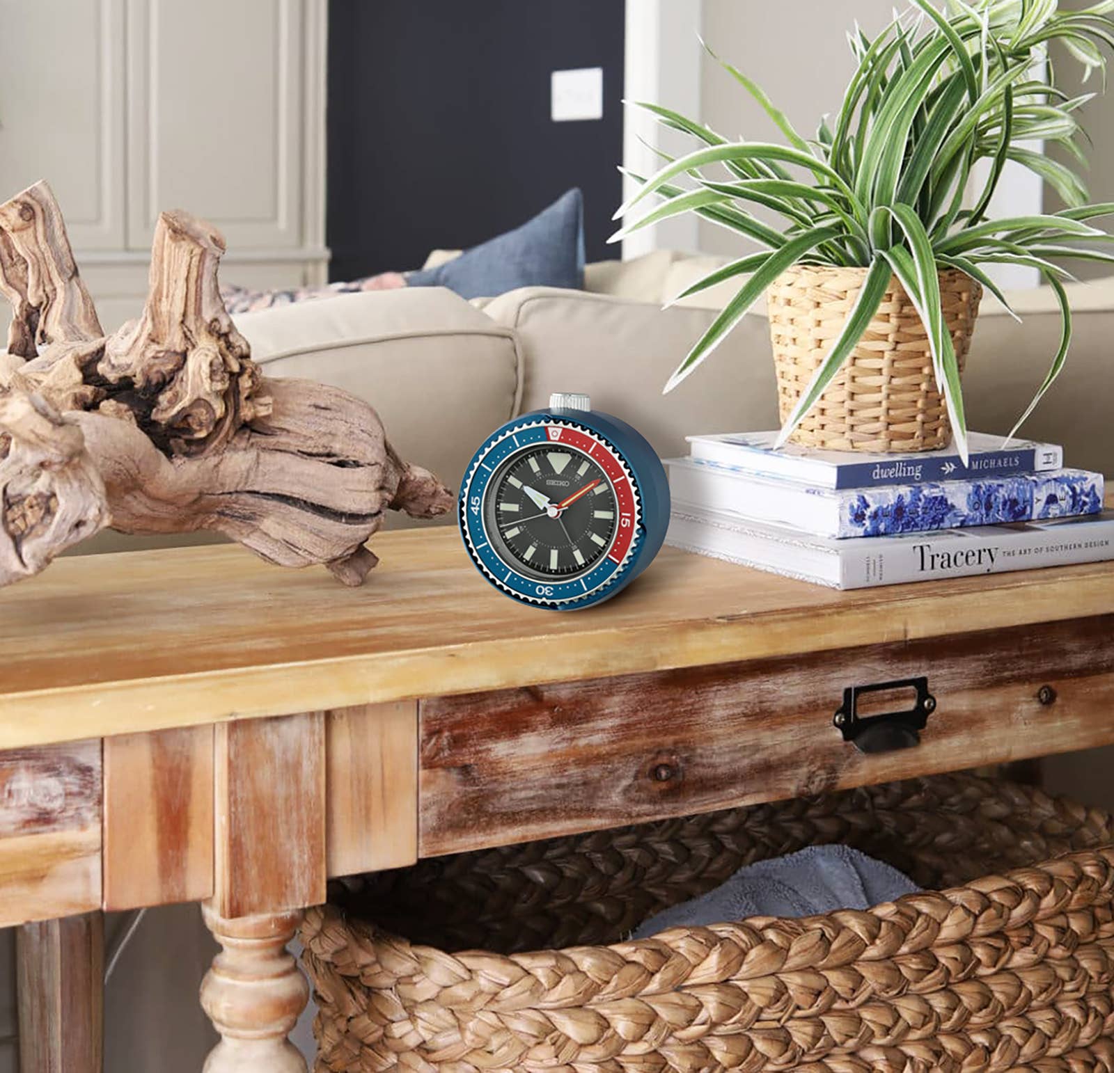 Mai Modern Alarm Clock, Rotating Bezel Fidget, blue/red