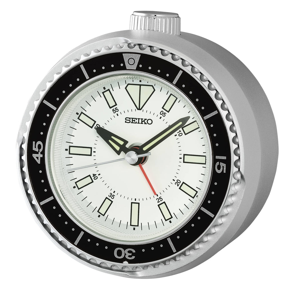 Mai Modern Alarm Clock, Rotaing Bezel Fidget, silver/white