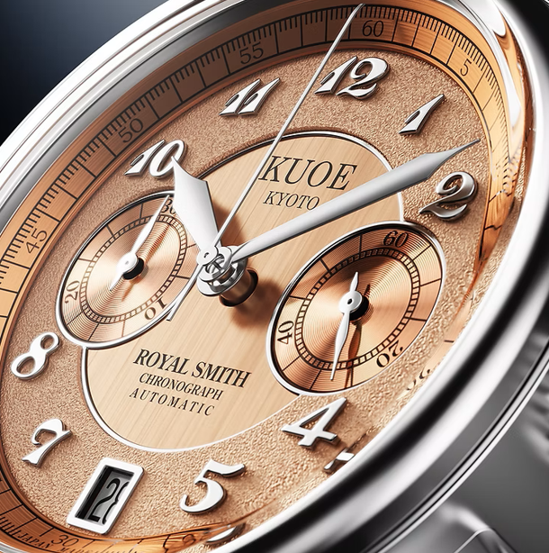 Kuoe ROYAL SMITH 90-012 Automatic Chronograph, Salmon Pink with Breguet Numerals