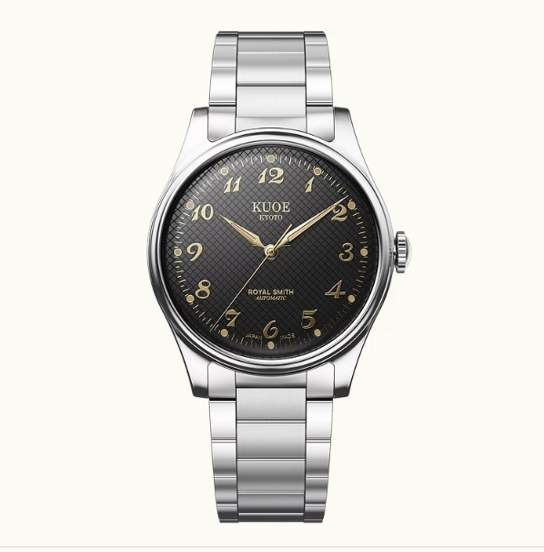 Kuoe ROYAL SMITH 90-006 Breguet Numerals Silver Case Black Dial